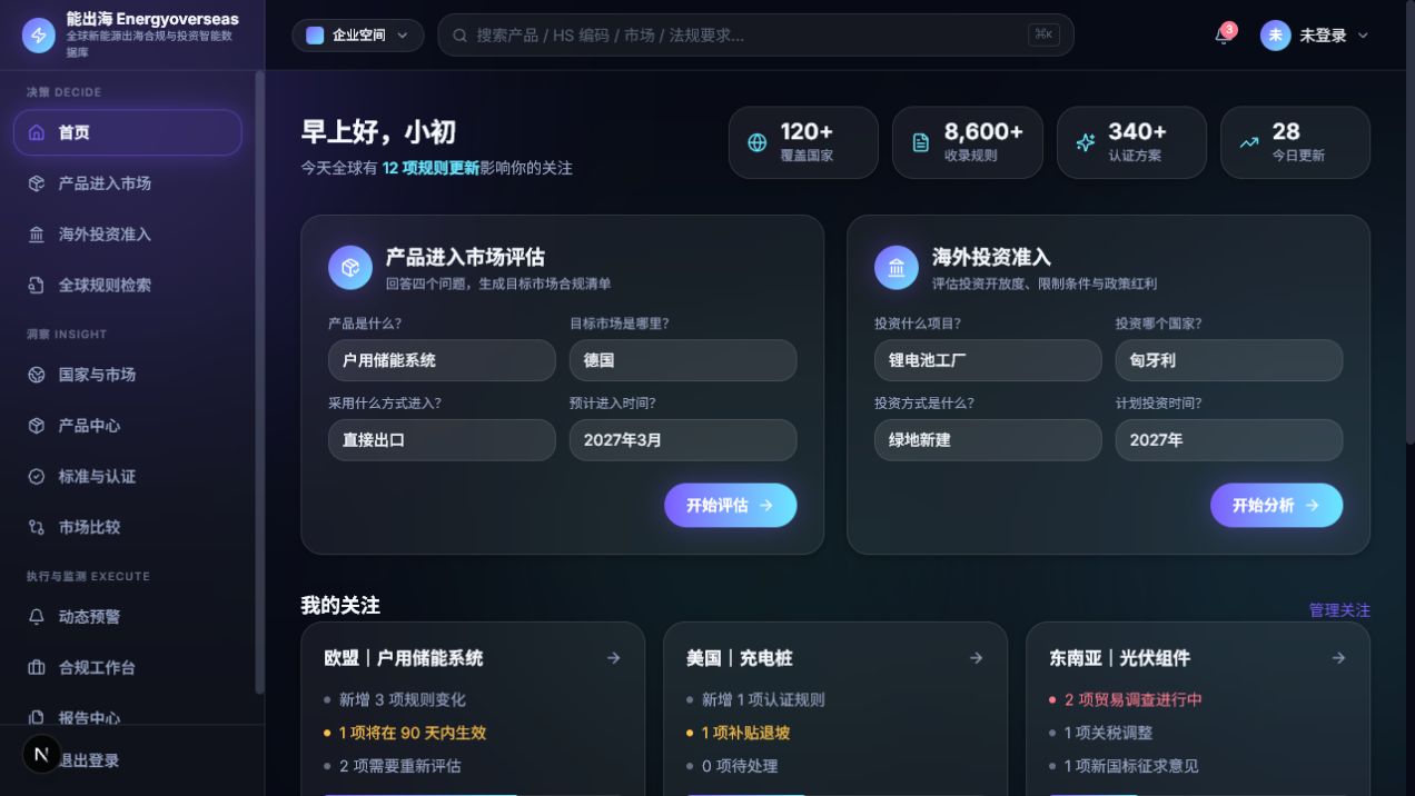能出海 - 全球新能源出海合规与投资智能数据库